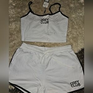 Cozy Club White Tank and Shorts Set New With Tags Size Medium